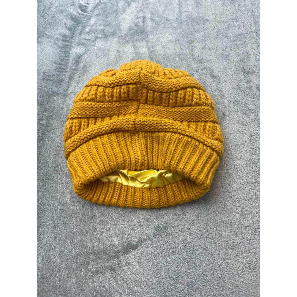 Chunky Ribbed Cable Knit Skull Cap Beanie Hat with Silky Lining Mustard Yellow